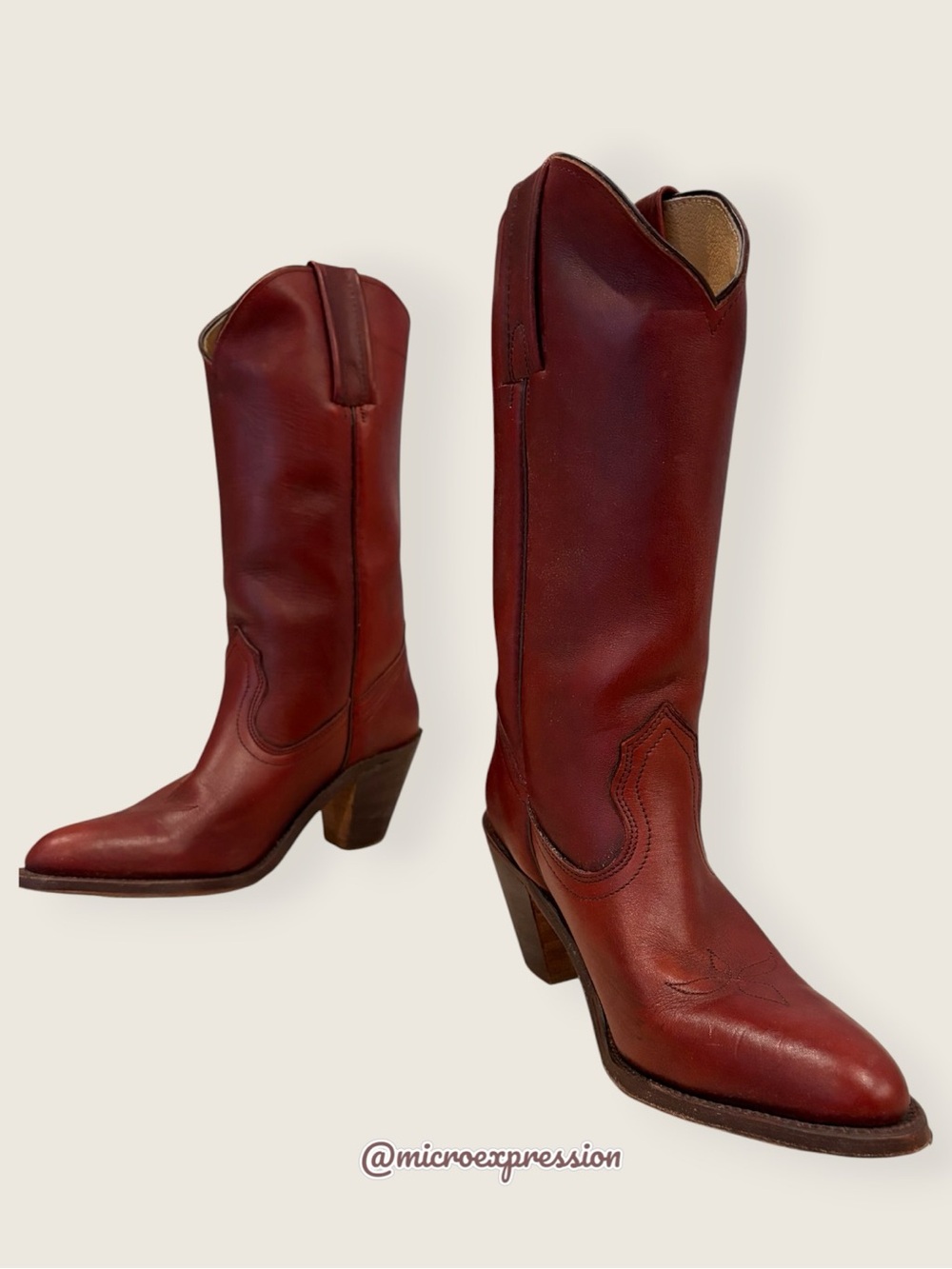 1970s VINTAGE Frye Leather Pull On Oxblood Red Burgundy Cottagecore Cowboy Boot - Picture 10 of 10